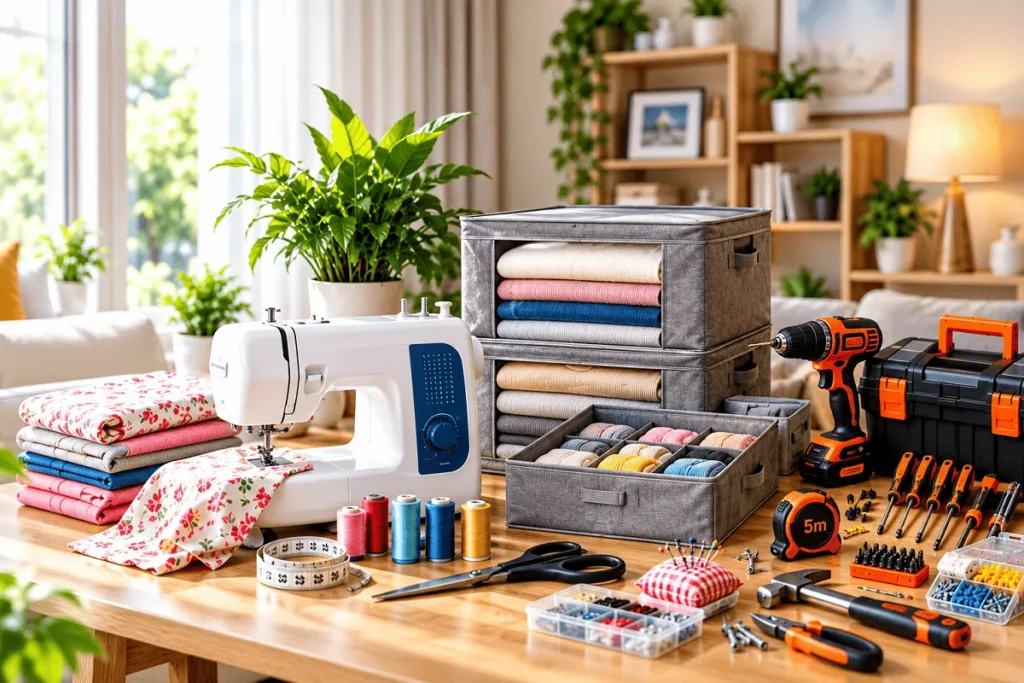 Sewing machine, home organizer and useful home tool